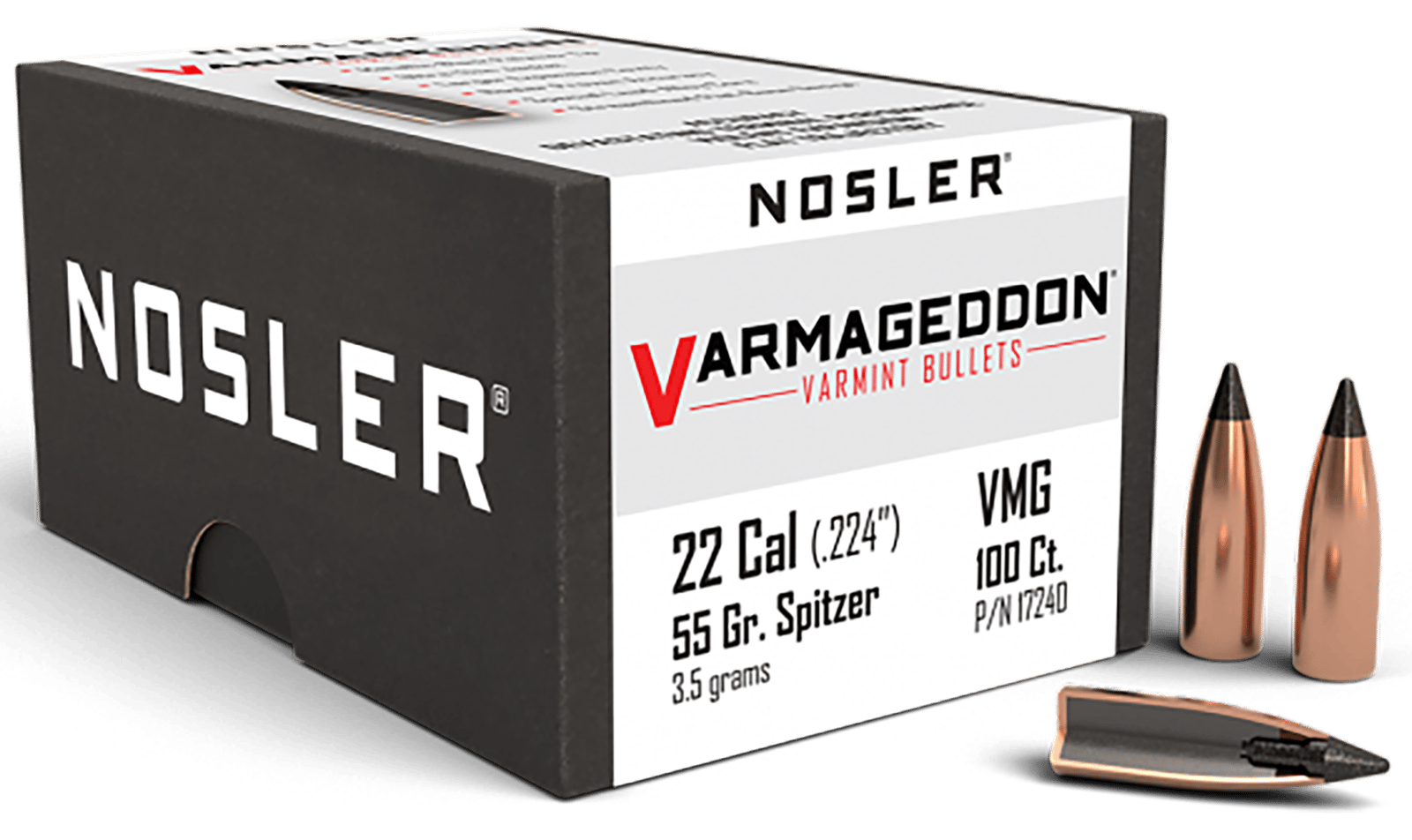 Nosler 17240 Varmageddon  22Cal 55gr Flat Base Tipped 100/Box