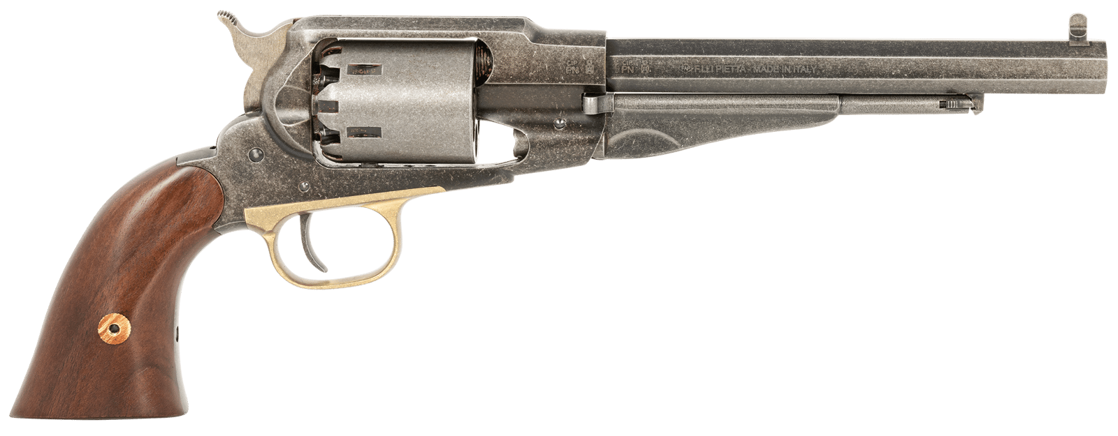 Pietta PF58OW448 1858 Old West 44 Cal 8" 6rd Old Silver Frame, Cylinder & Barrel, Walnut Grip