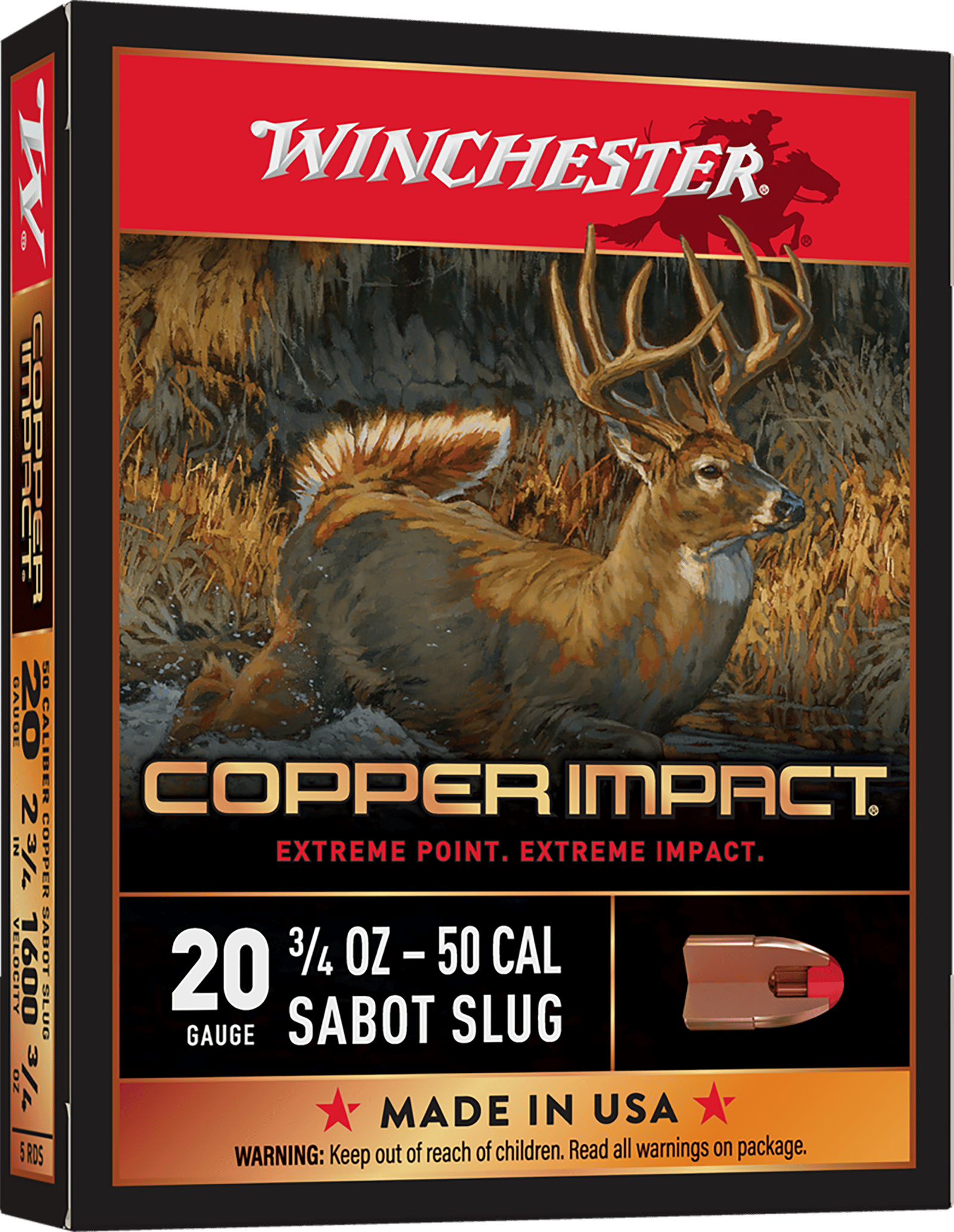 Winchester Ammo X20CLF Copper Impact  20Gauge 2.75" 3/4oz Sabot Slug Shot 5 Per Box/20 Case