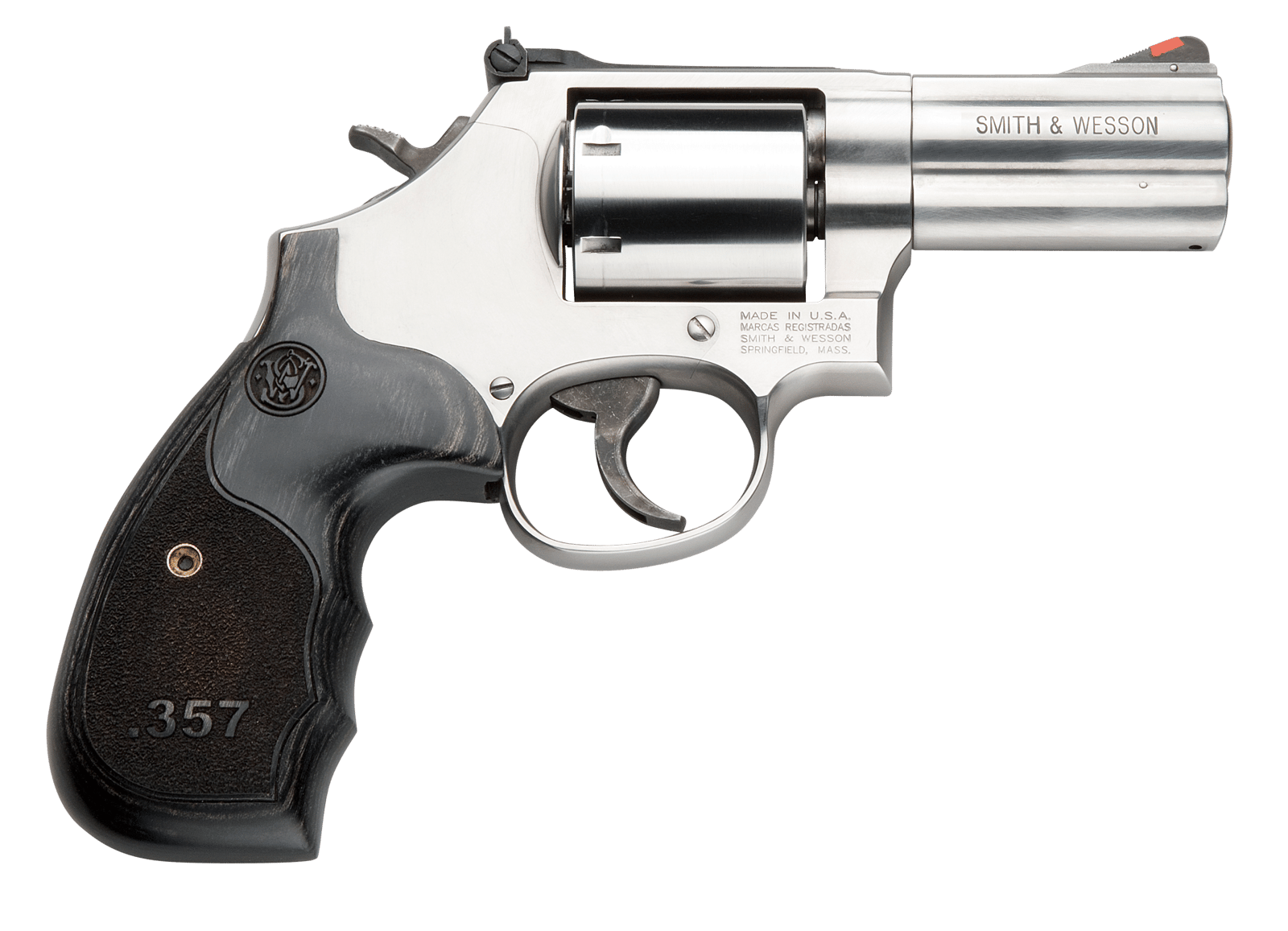 Smith & Wesson 150853 Model 686 Plus 357 Mag 7rd Shot 3" Satin Stainless Steel Barrel, Cylinder & Frame, Black/Silver Custom Wood Grip