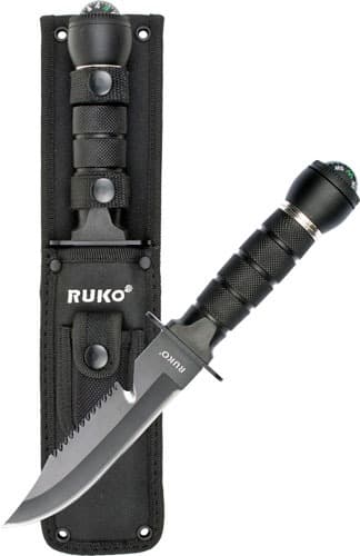 RUKO FIXED BLADE SURVIVAL 6" ABS HANDLE WITH BALL COMPASS