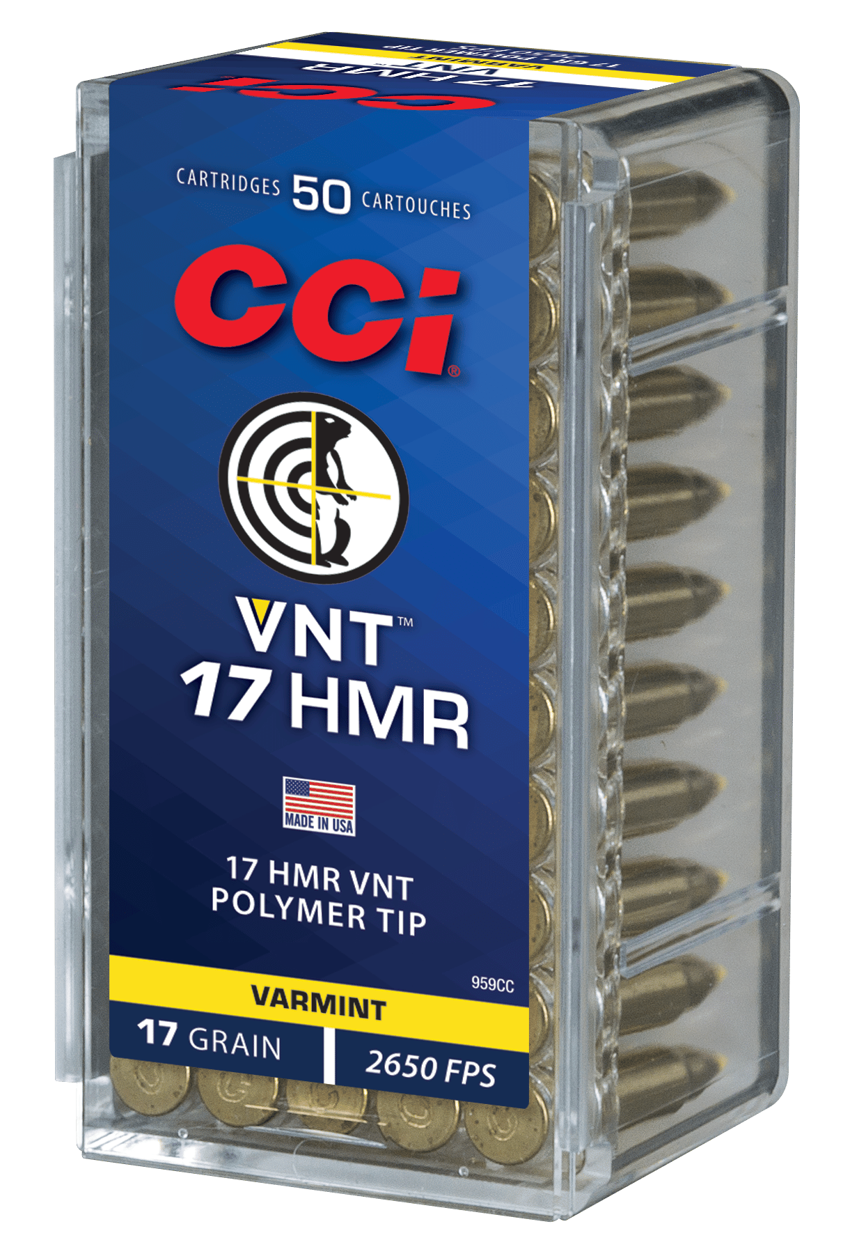 CCI 959CC VNT Rimfire 17HMR 17gr Varmint Tipped 50 Per Box/40 Case