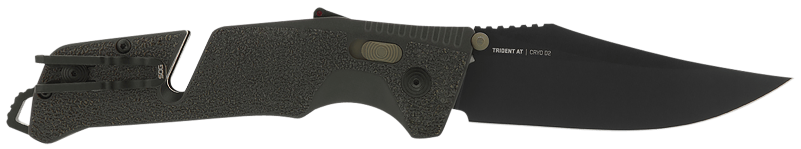S.O.G SOG11120341 Trident AT 3.70" Folding Clip Point Plain Black TiNi Cryo D2 Steel Blade/Olive Drab w/FDE Accents GRN Handle Features Line Cutter/Glass Breaker