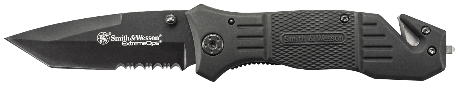 Smith & Wesson Knives SWFR2SCP Extreme Ops  3.30" Folding Tanto Part Serrated Stainless Steel Blade 4.70" Black Includes Pocket Clip