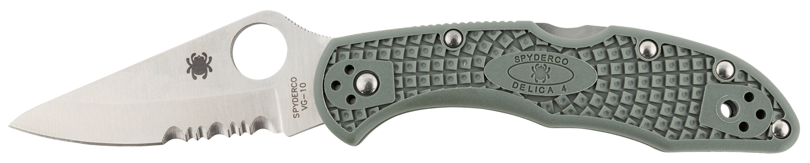 Spyderco C33PSFG Delica 4 Lightweight 2.88" Folding Drop Point Part Serrated VG-10 SS Blade Foliage Green Bi-Directional Texturing FRN Handle Includes Pocket Clip