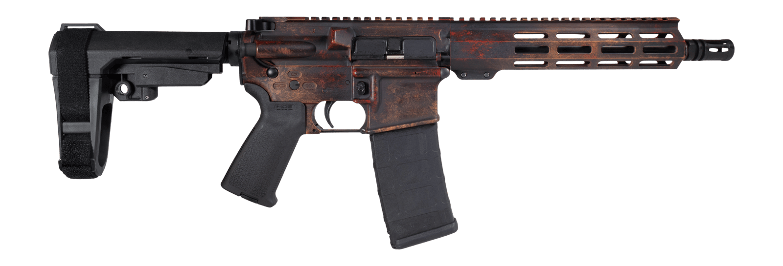 Shark Coast Tactical SCC07275RUST-P Rust 5.56 NATO 30+1 10.50" Black Nitride Threaded Barrel, Aluminum Receiver w/Picatinny Rail, M-LOK Handguard, Polymer SB Tactical SBA3 Brace, Magpul MOE Grip, Righ