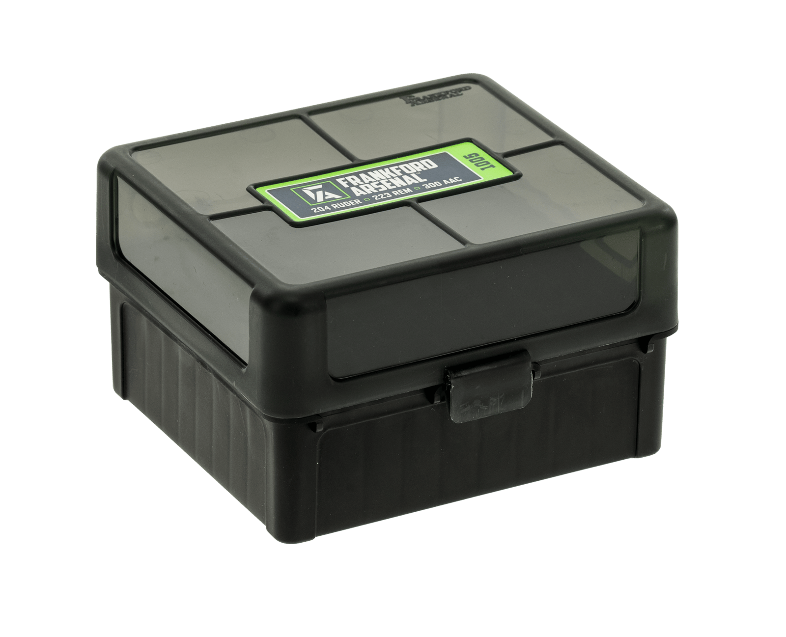 Frankford Arsenal 1083799 Hinge-Top Ammo Box 204/223Cal/300WinMag Black Polymer 100rd