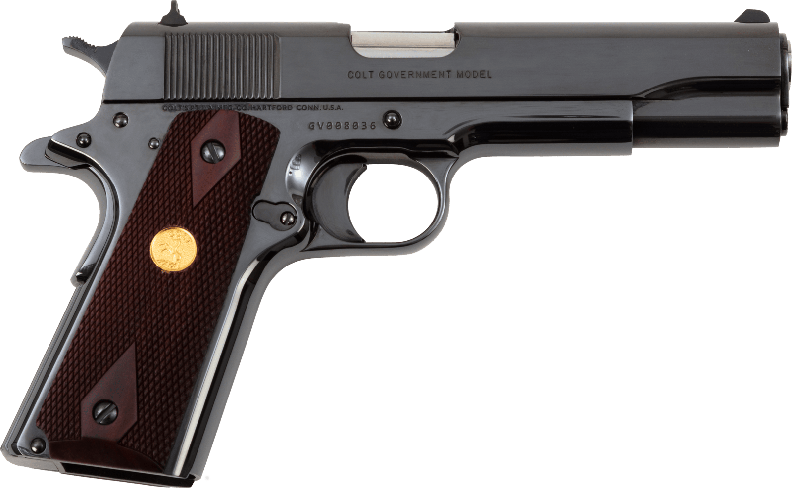 Colt Mfg O1911CRB 1911 Government 45 ACP 7+1 5" Stainless National Match Barrel, Polished Blued Serrated Steel Slide & Frame w/Beavertail, Wood Grip