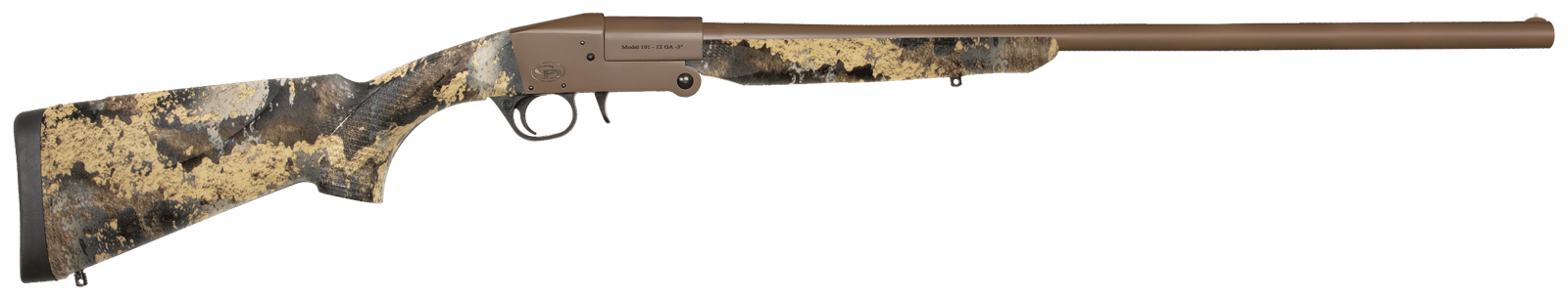 Charles Daly 930338 101  Compact 20 Gauge Break Open 3" 1rd 26" Flat Dark Earth Cerakote Steel Barrel & Receiver, Fixed TrueTimber Prairie Synthetic Stock, Beretta/Benelli Mobil Choke System