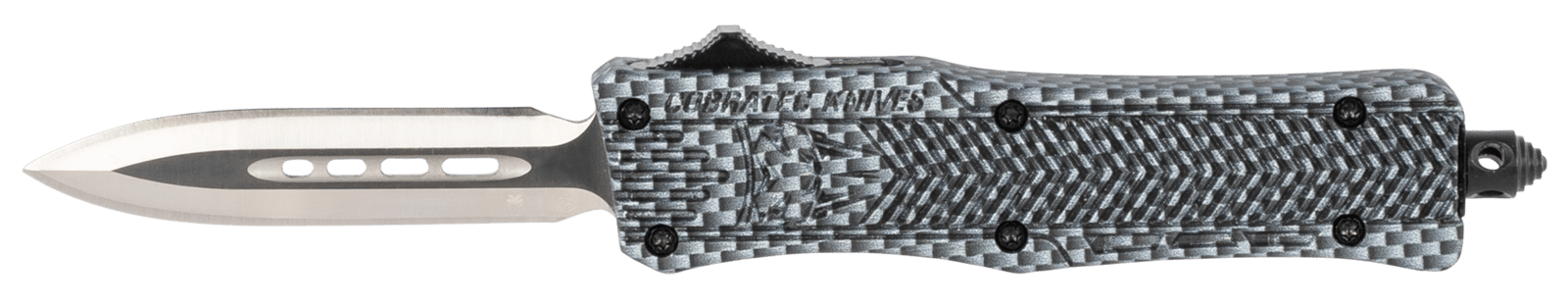 CobraTec Knives SCFCTK1SDADNS CTK-1  Small 2.75" OTF Dagger Plain D2 Steel Blade/Carbon Fiber Aluminum Handle Features Glass Breaker Includes Pocket Clip