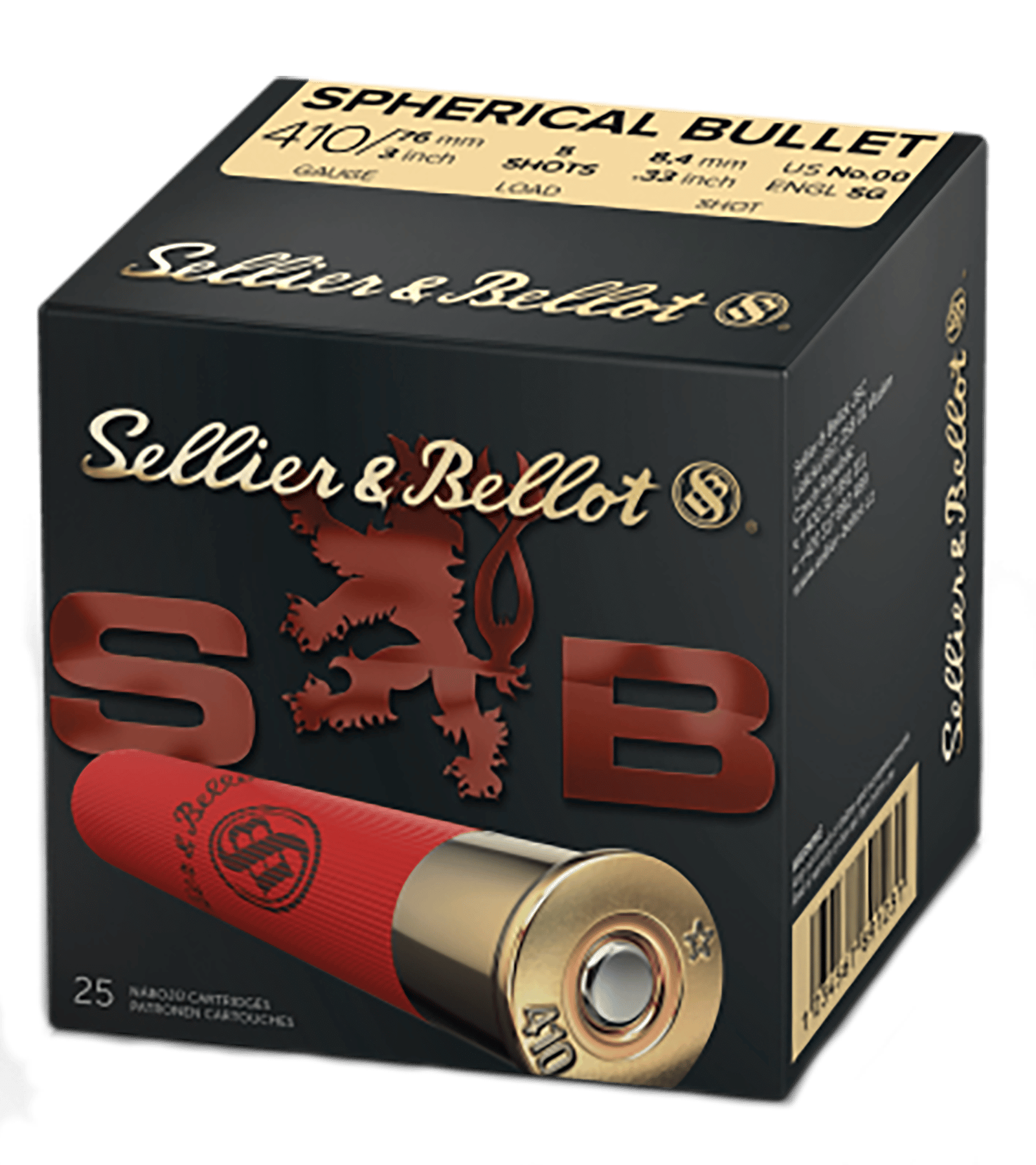 Sellier & Bellot SB410B Hunting  410Gauge 3" 5Pellets 5/8oz Spherical 00Buck Shot 25 Box/20 Case