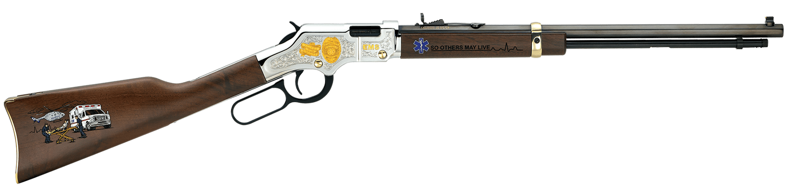 Henry H004EMS Golden Boy EMS Tribute Edition 22 LR, 16 LR/21 Short, 20" Blued 20" Octagon Steel Barrel,  Nickel-Plated Steel Engraved Receiver, American Walnut Stock Engraved, Right Hand