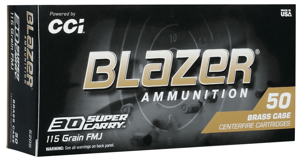 CCI 5205 Blazer Brass Handgun 30Super Carry 115gr Full Metal Jacket Flat Nose 50 Per Box/20 Case