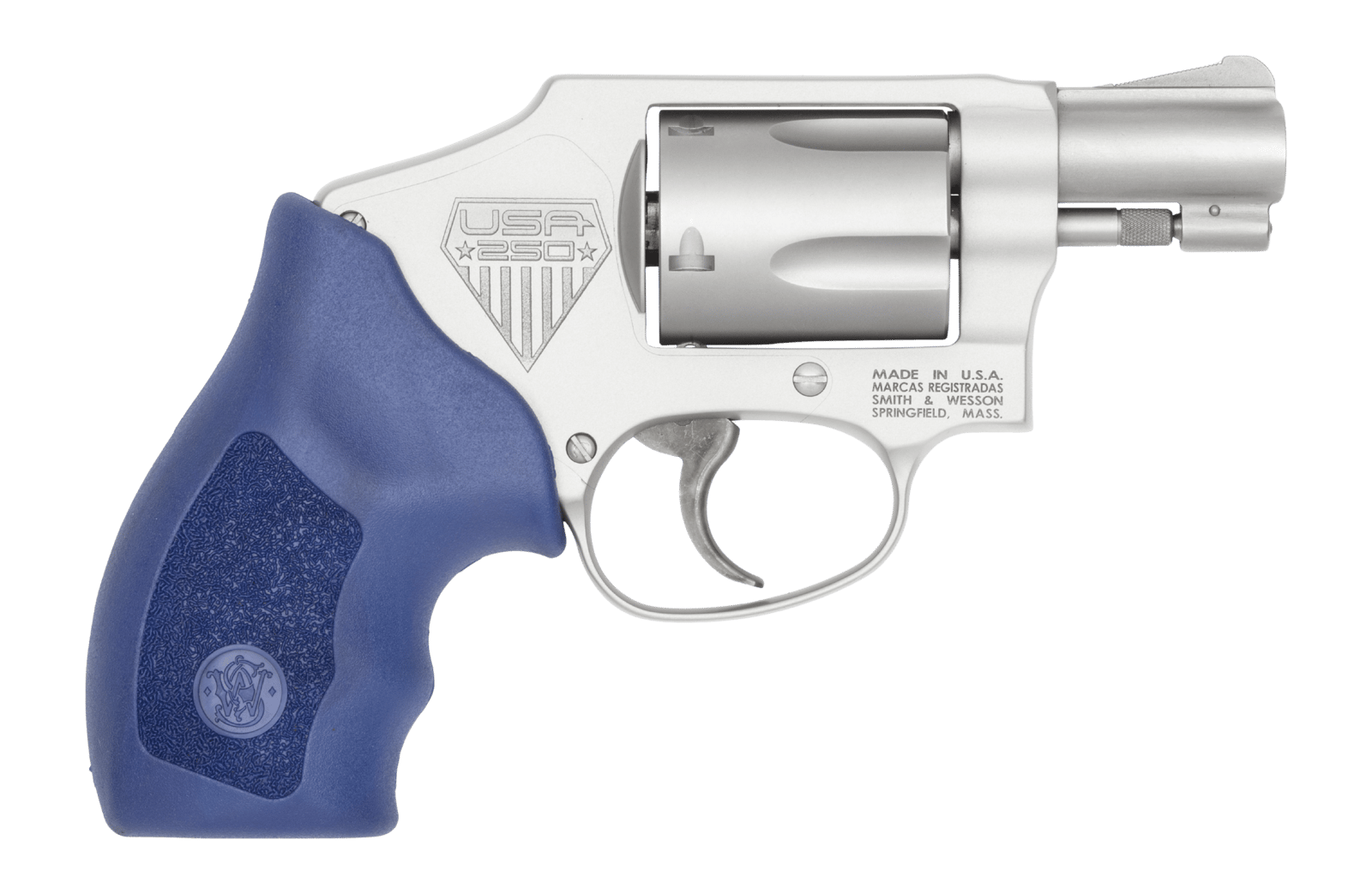 Smith & Wesson 14925 Model 642 America's 250th J-Frame 5rd Shot 1.88" Aluminum Frame w/Laser Engraved Side Plate, Red Thumb Piece, Blue Boot Grip, No Manual Safety