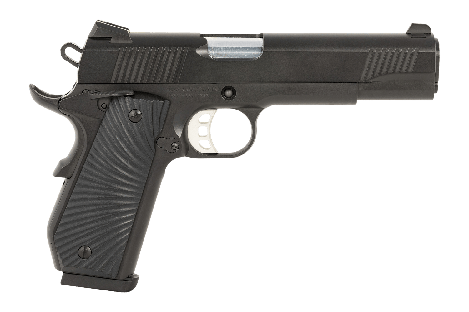 Tisas Arms 10100502 1911 Duty 45 ACP 8+1 5" Stainless Steel Barrel, Black Cerakote Carbon Steel Serrated Slide & Frame w/Beavertail, Black G10 Starburst Grip