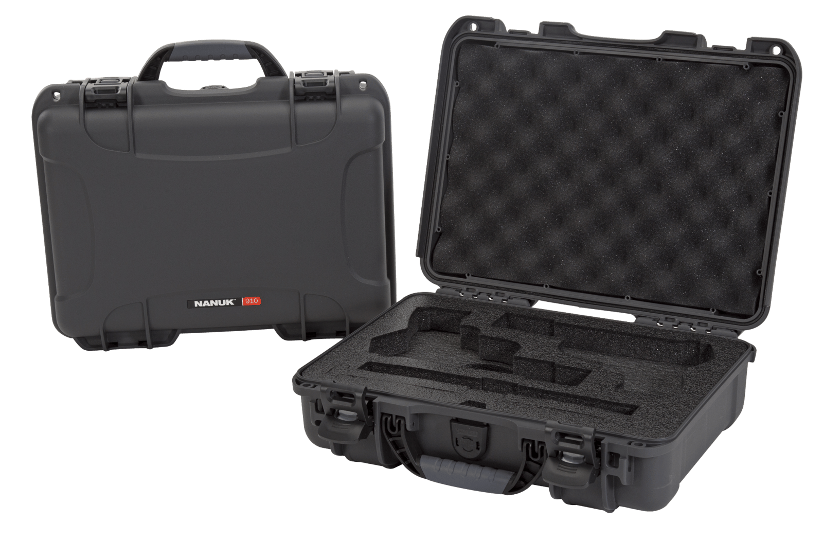 Nanuk 910CLASG7 910 Classic 2 Up Pistol Case Graphite Polymer w/ Latches & Closed-Cell Foam Padding 13.20" L x 9.20" W x 4.10" H Interior Dimensions
