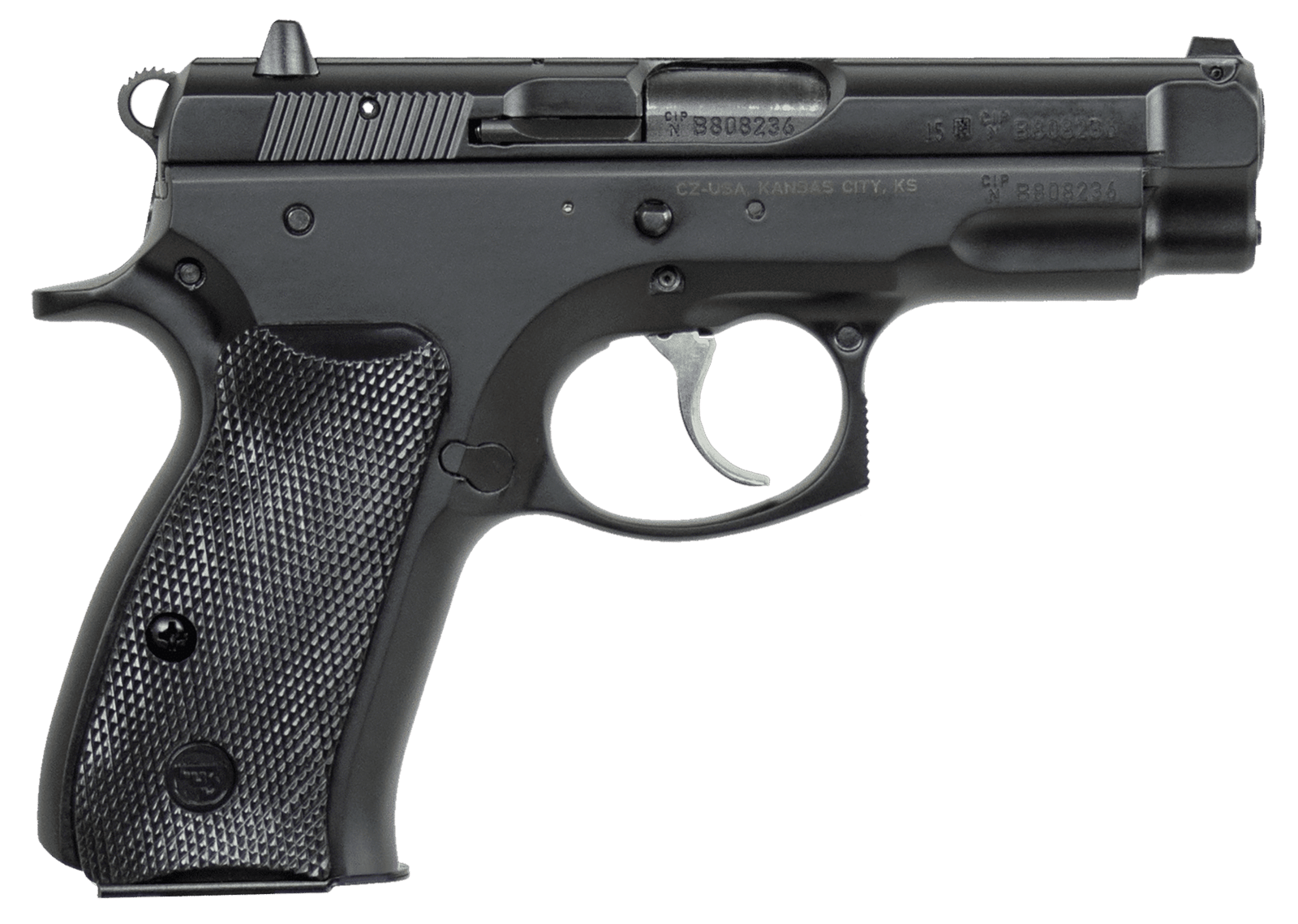 CZ-USA 91190 75  Compact 9mm Luger 15+1 3.75" Black Steel Barrel & Serrated Slide, Black Polycoat Steel Frame w/Beavertail, Black Plastic Grip, Right Hand