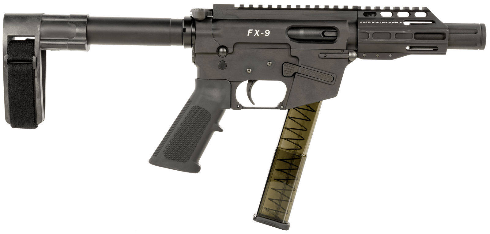 FREEDOM ORDNANCE FX9P4SBM FX-9  9mm Luger 31+1 4" Black Nitride Steel Barrel, M-LOK Handguards, Black Anodized Aluminum Picatinny Rail Receiver, Black SB Mini Brace, AR15 Grip