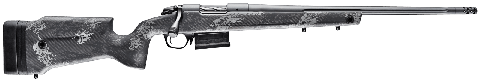 Bergara Rifles B14S752 B-14 Crest 6.5 Creedmoor 3+1 20" Fluted/Threaded, Sniper Gray Cerakote Barrel/Rec, Monte Carlo Carbon Fiber Stock with Black & Gray Splatter, Omni Muzzle Brake