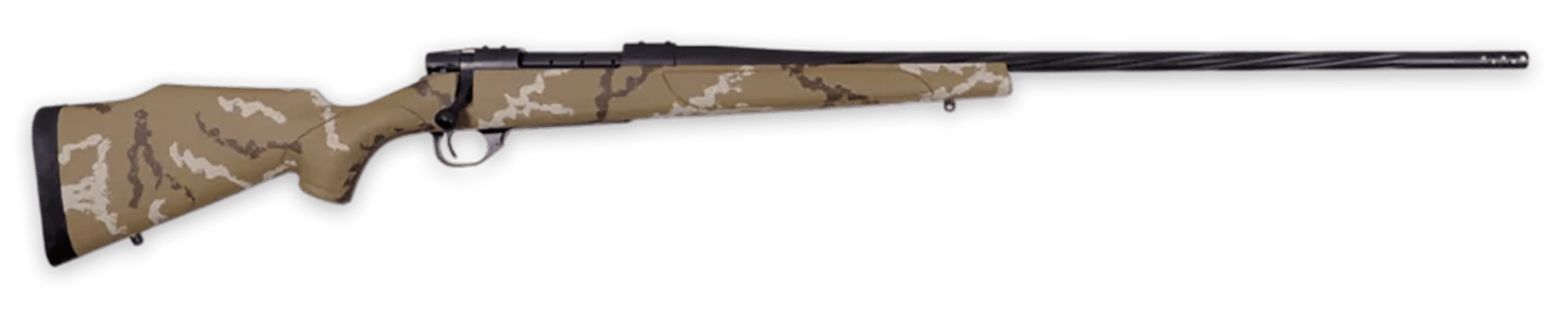 Weatherby VHH222RR6B Vanguard Outfitter 22-250 Rem 5+1 24" Threaded/Spiral Fluted, Graphite Black Barrel/Rec, Tan with Brown & White Sponge Synthetic Stock, Accubrake Muzzle Brake, Adj. Trigger