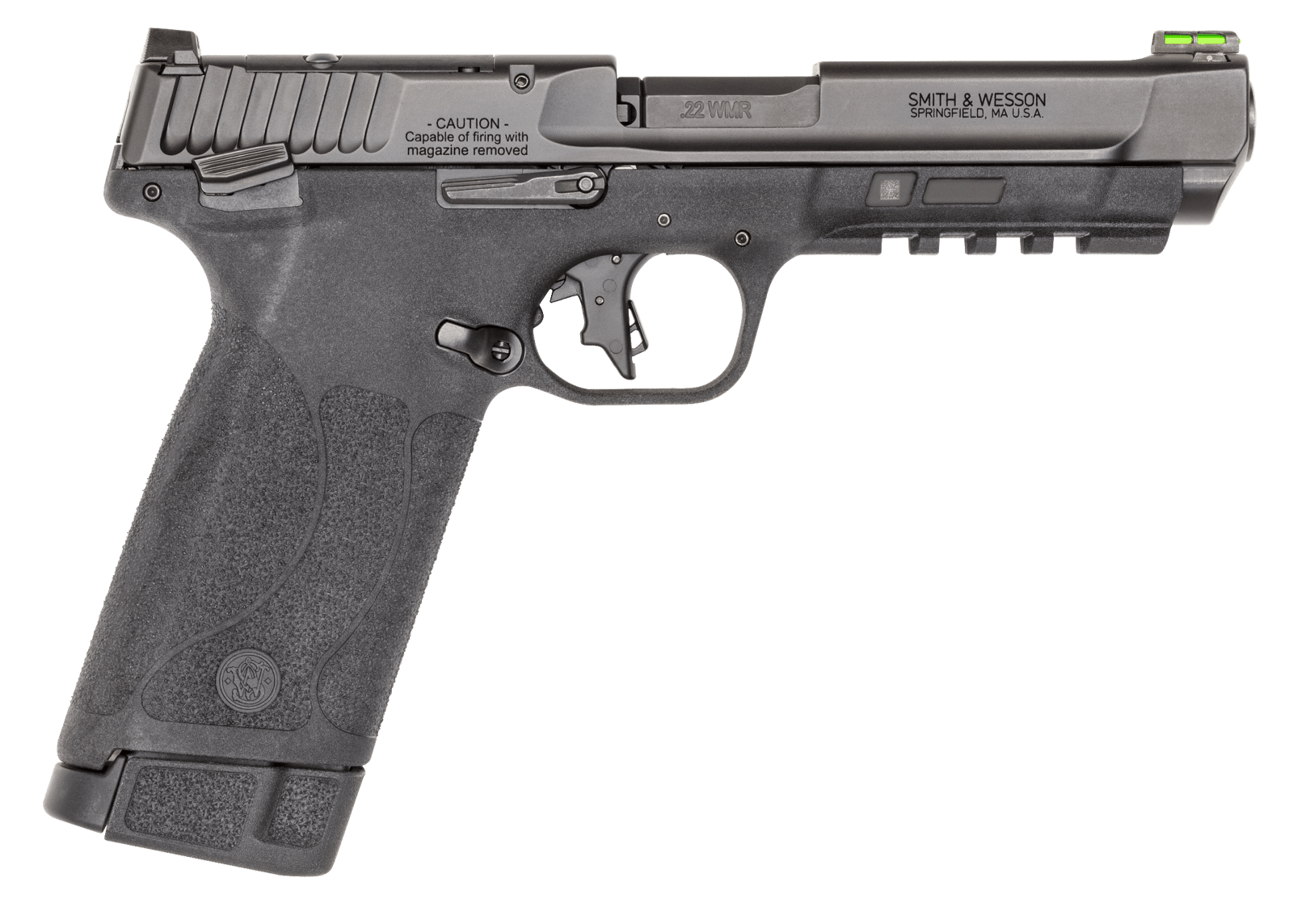 Smith & Wesson 13433 M&P 22 Magnum  22 WMR 30+1 (2) 4.35" Tempo Barrel System, Black, Polymer Frame with Pic. Rail, Optic Cut Slide, Fiber Optic Sight, Flat Faced Trigger, Ambi Controls