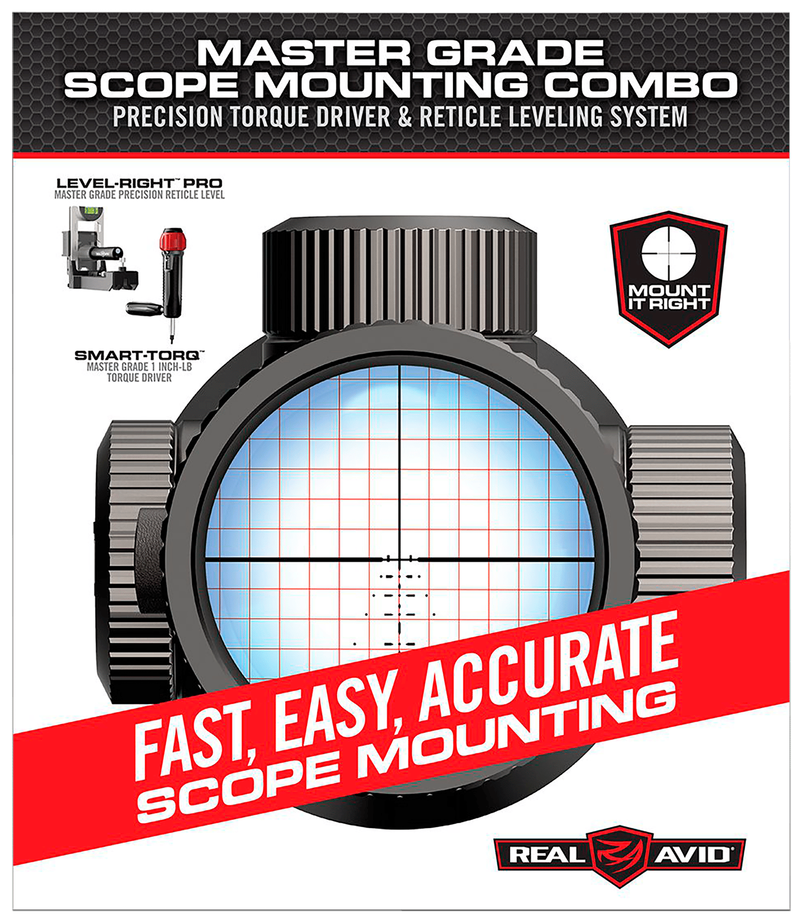 Real Avid AVMSMK Master Grade Scope Mounting Combo Includes Torque Driver and Reticle Leveling System