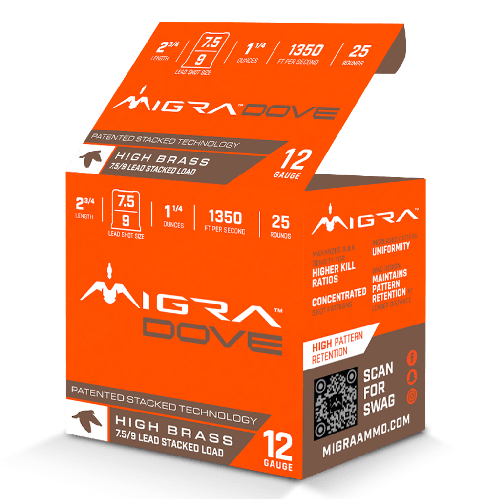 Migra Ammunitions M12UD75-9  Dove 12Gauge 2 3/4" 1 1/4oz 7.5/9Shot 25 Per Box/10 Case