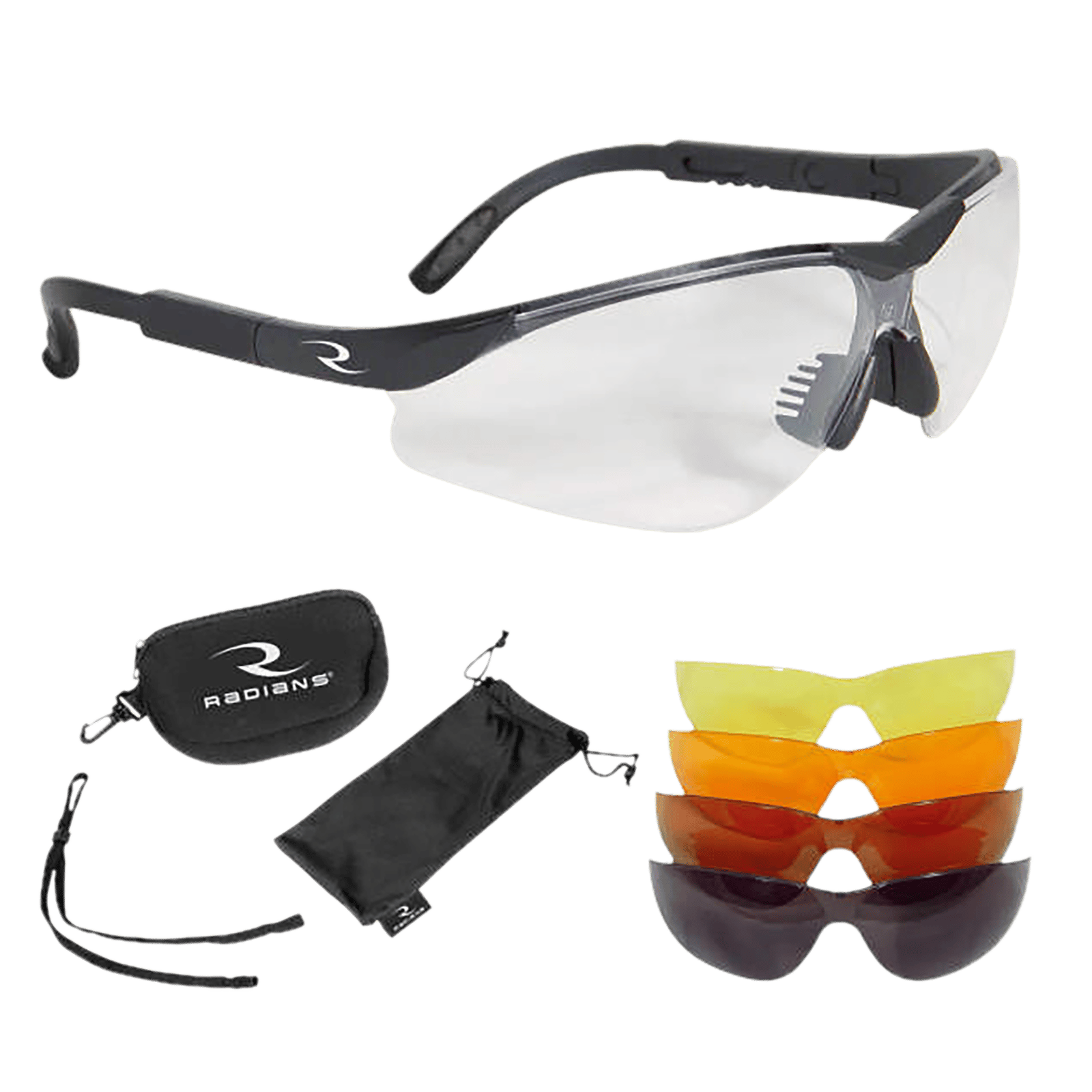 Radians T85RC T-85 Shooting Glass Kit Adult Clear/Smoke Gray/Amber/Copper/Orange Lens Polycarbonate Black Frame