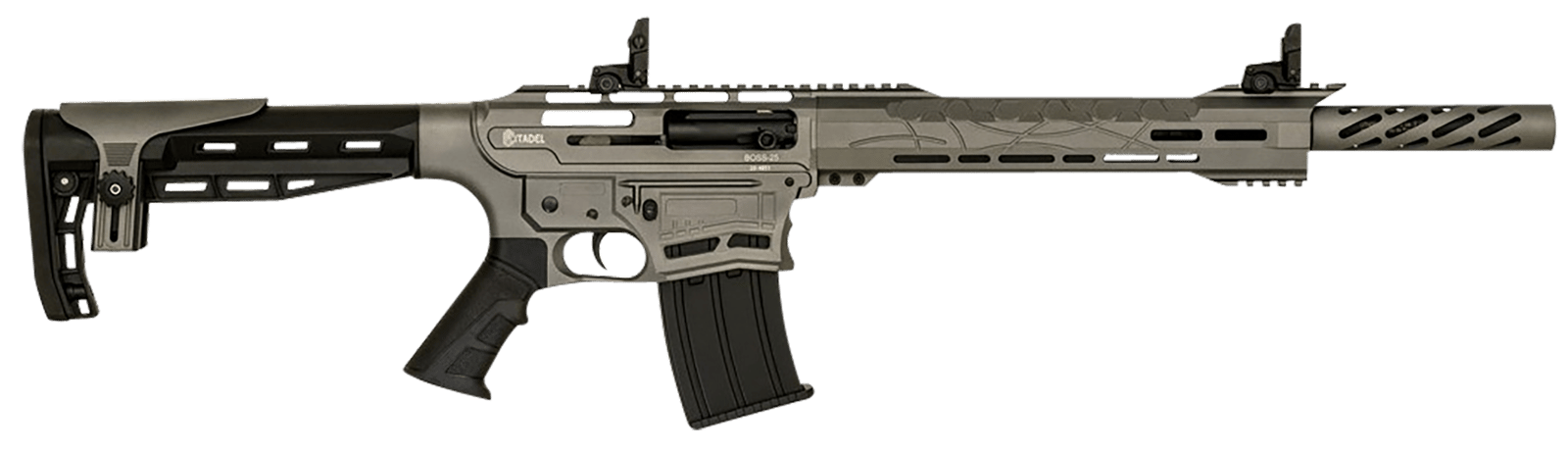 Citadel CBOSS2512TG Boss-25  12 Gauge Semi-Auto 3" 5+1 18.75" Black Steel Threaded Barrel, Tungsten Gray Picatinny Rail Receiver, Black Adj Comb Synthetic Stock, Black Finger Groove Grip