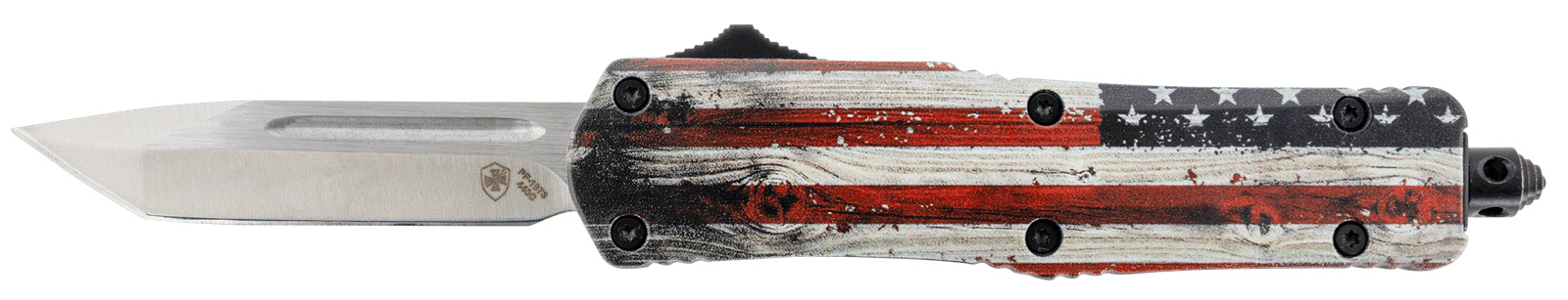 Templar Knife SWUS232 Gen II Wood US Flag Small 2.69" OTF Tanto Plain Powder Coated 440C SS Blade, 4.31" Painted Wood Grain US Flag Aluminum Handle, Glass Breaker
