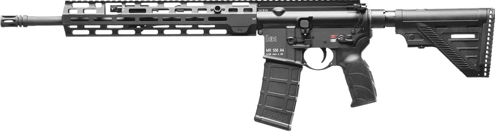 HK 81000827 MR556 A4 5.56x45mm 30+1 16.50" Black Threaded Barrel, Black Picatinny Rail, M-LOK Handguard, 6 Position Black Synthetic Stock, Ambidextrous
