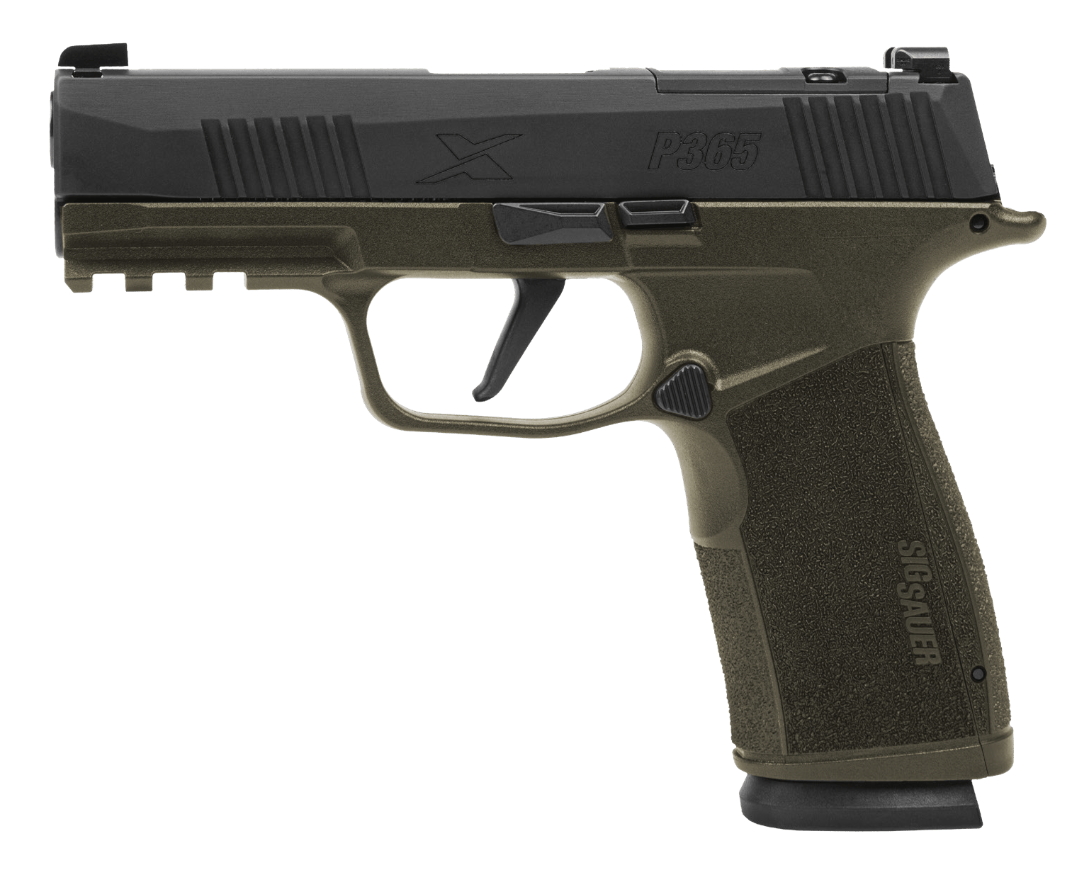 Sig Sauer 365XCA-9-BXR3-FS P365 XMacro Fortunate Son 9mm Luger 17+1 3.70" Black DLC Barrel, Black Nitron Stainless Steel Optic Ready/Serrated Slide, OD Green Cerakote Stainless Steel Frame w/Beavertai