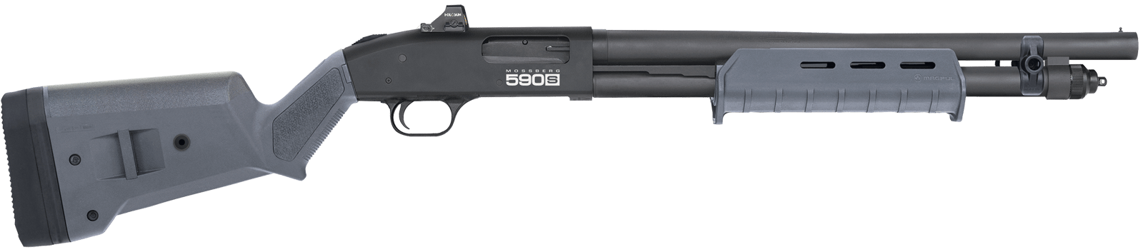 Mossberg 51606 590S w/Optic Compact 12 Gauge Pump 3" 5+1 18.50" Matte Blued Steel Barrel, Drilled & Tapped Receiver, MOE Forend, Gray Magpul SGA Adj Stock Synthetic Stock, Holosun Micro Dot