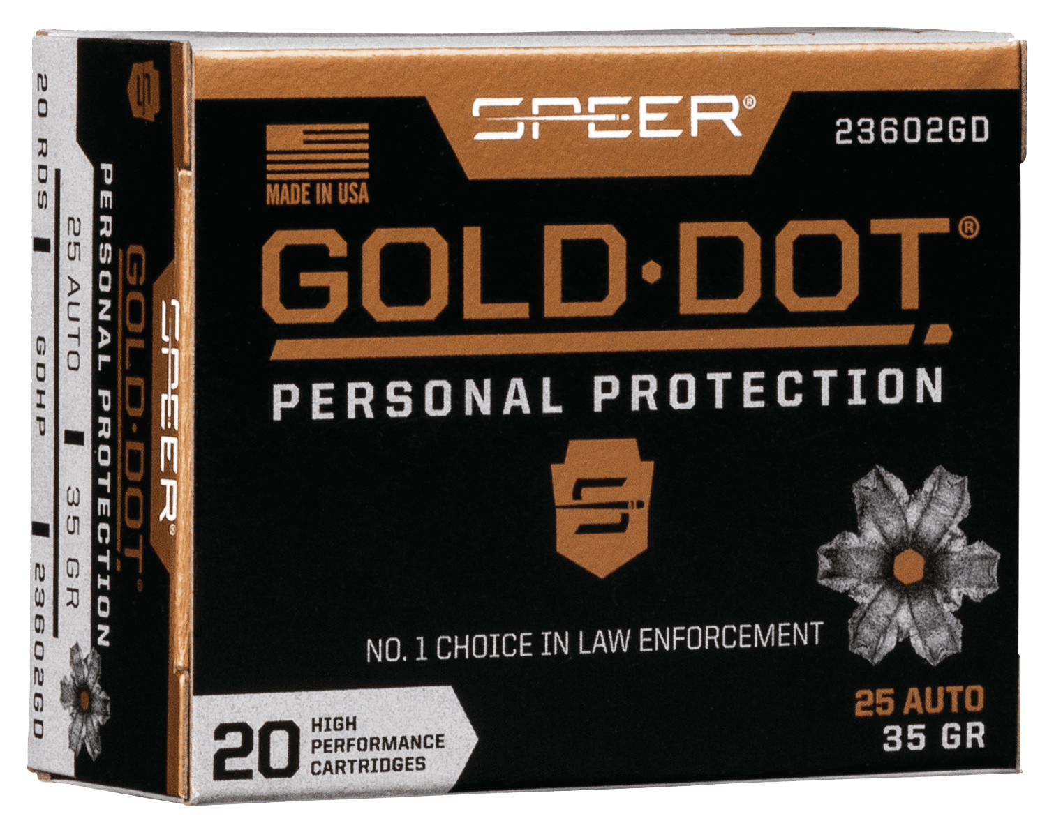 Speer 23602GD Gold Dot Personal Protection 25ACP 35gr Hollow Point 20 Per Box/10 Case
