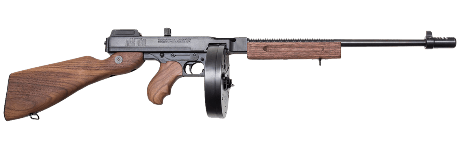 Thompson T1DH 1927A-1 Deluxe 45 ACP Caliber with 18" Barrel, 10+1 Capacity (Drum), Color Case Hardened Metal Finish, American Walnut Wood Stock Grip Right Hand