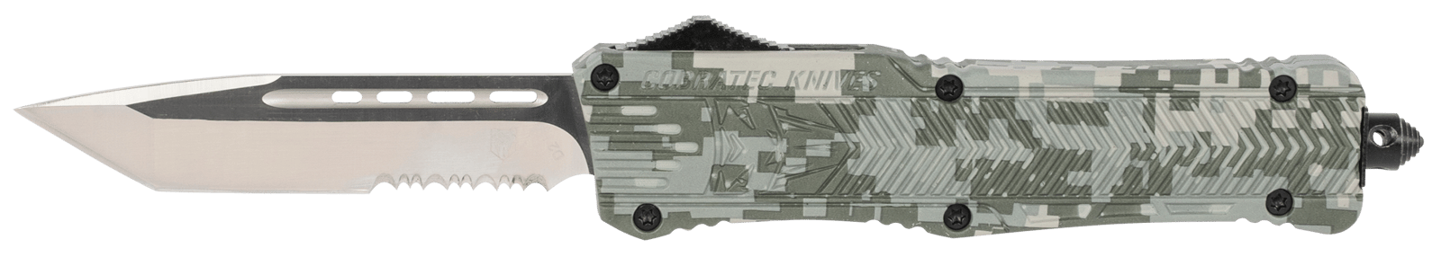 CobraTec Knives LADCCTK1LTS CTK-1  Large 3.75" OTF Tanto Part Serrated D2 Steel Blade/Army DigiCamo Aluminum Handle Features Glass Breaker Includes Pocket Clip