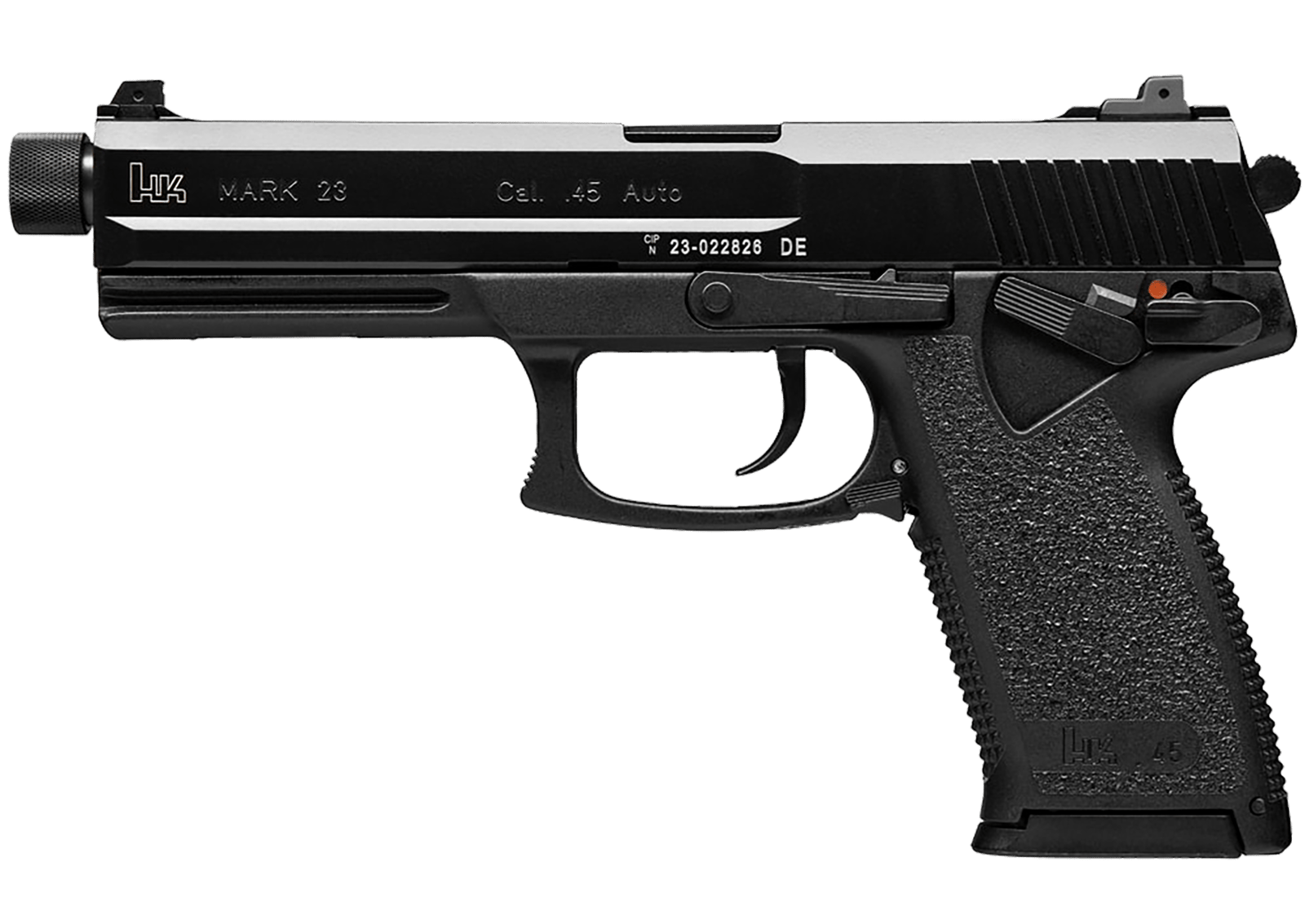 HK 81000080 Mark 23  45 ACP 10+1, 5.87"  Black Steel Threaded Barrel, Serrated Steel Slide, Polymer Frame, Black Polymer Grip, Ambidextrous