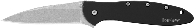 Kershaw 1660SWBLK Leek  3" Folding Drop Point Plain Stonewashed 14C28N Steel Blade Black Anodized Aluminum Handle Includes Pocket Clip