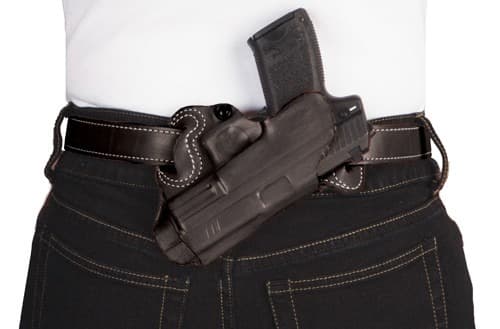 DESANTIS SMALL OF BACK HOLSTER RH OWB LEATHER COLT 1911 BLK!