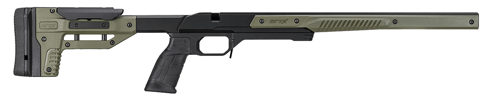 Mdt Sporting Goods Inc 106159ODG Oryx Chassis OD Green/Black Aluminum, Adj. Cheekrest, M-LOK Forend, AR-Style Grip, Barricade Stop, Fits Short Action Howa 1500 & Weatherby Vanguard