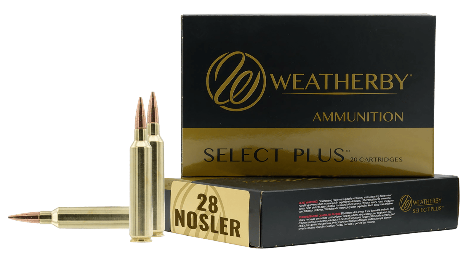 Weatherby F28NOS150SCO Select Plus  28Nosler 150gr Swift Scirocco 20 Per Box/10 Case
