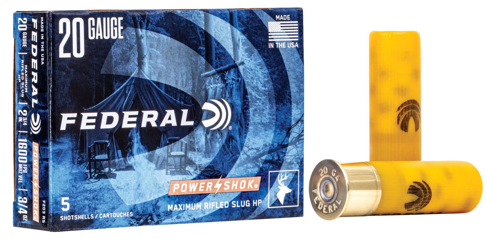 Federal F203RS Power-Shok  20Gauge 2.75" 3/4oz Rifled SlugShot 5 Per Box/50 Case