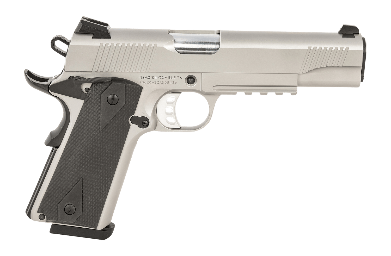 Tisas Arms 10100533 1911 Duty 45 ACP 8+1 5" Stainless Steel Barrel, Serrated Slide & Frame w/Picatinny Rail, Black Rubber Grip