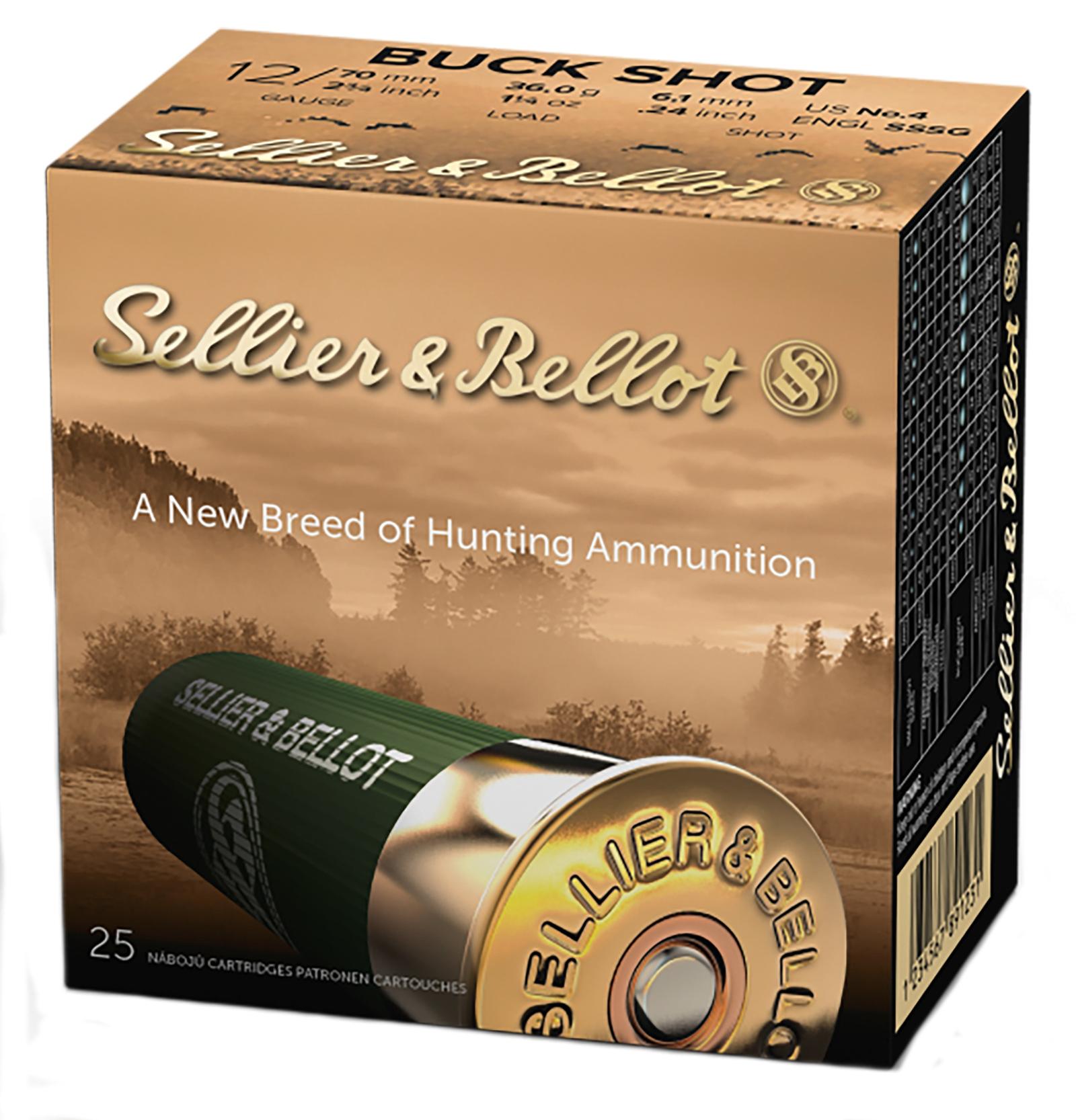 Sellier & Bellot SB12BSB Hunting  12Gauge 2.75" 27Pellets 1 1/4oz 4Buck Shot 25 Box/10 Case
