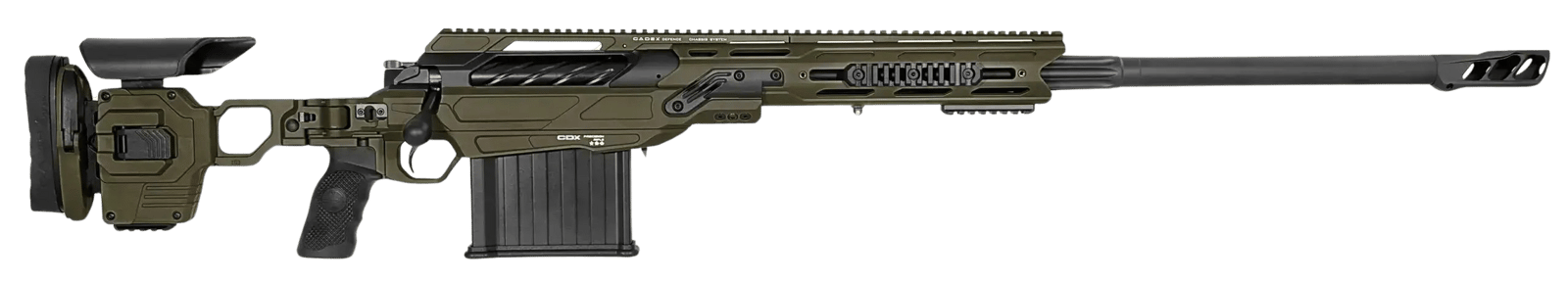 Cadex Inc CDX50DUAL5029BR40I2J5N CDX-50 Tremor 50 BMG 5+1 29" Black DLC Match Grade Threaded Barrel, Black DLC Aluminum Receiver w/Picatinny Rail, Adjustable Folding OD Green Stock, Black Polymer Grip