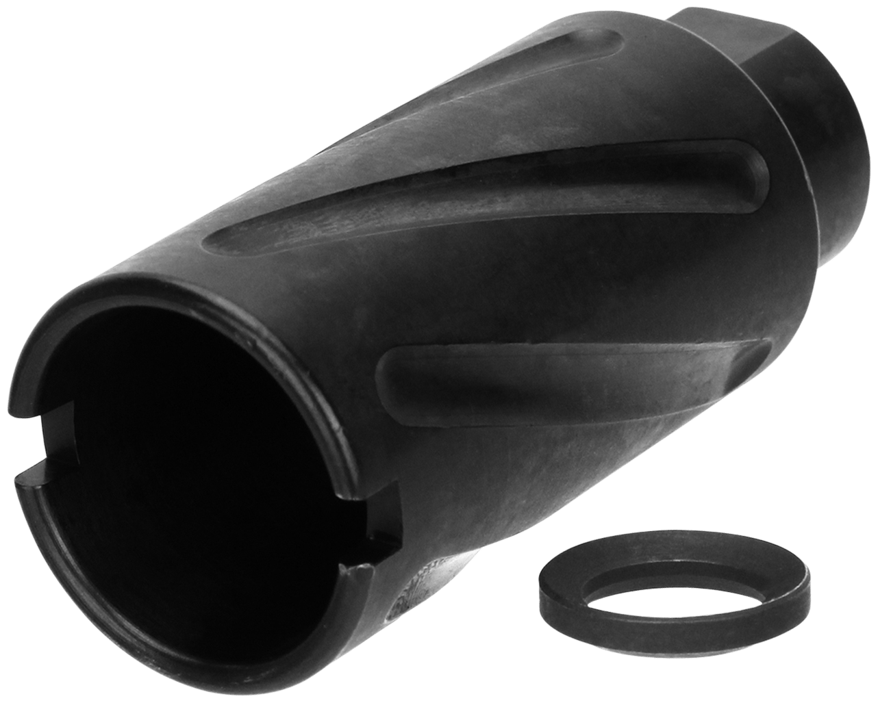 TacFire MZ1007N Spiral Fluted Muzzle Brake Black Oxide Steel with 1/2"-28 tpi Threads, 2.60" OAL & 1.12" Diameter for 5.56x45mm NATO AR-15