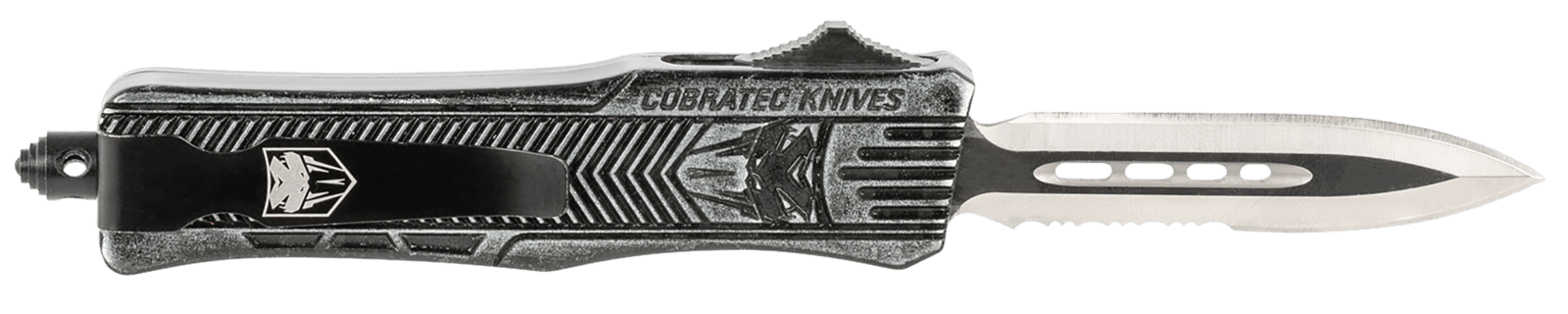 CobraTec Knives SSWCTK1SDAG1SS CTK-1  Small 2.75" OTF Dagger Part Serrated D2 Steel Blade/ Stonewashed Aluminum Handle Features Glass Breaker Includes Pocket Clip