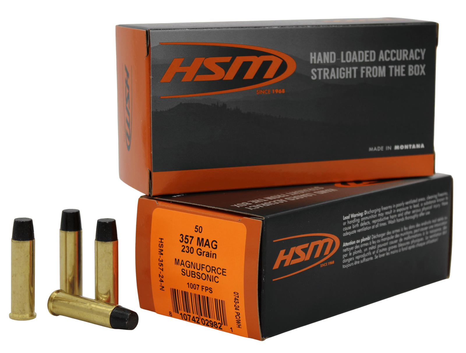 HSM 35724N   357Mag Subsonic 230gr Hard Cast Long Flat Nose 50 Per Box/10 Case