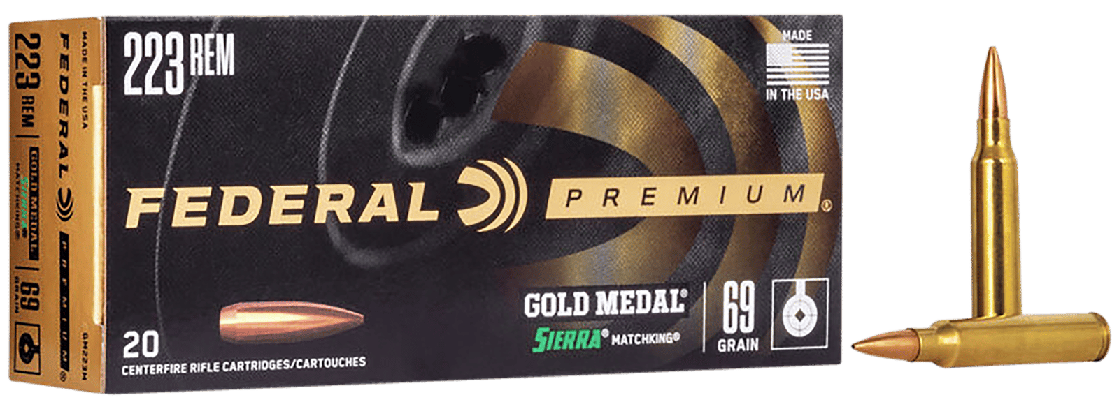 Federal GM338LM Premium Gold Medal 338LapuaMag 250gr Sierra MatchKing BTHP 20 Per Box/10 Case