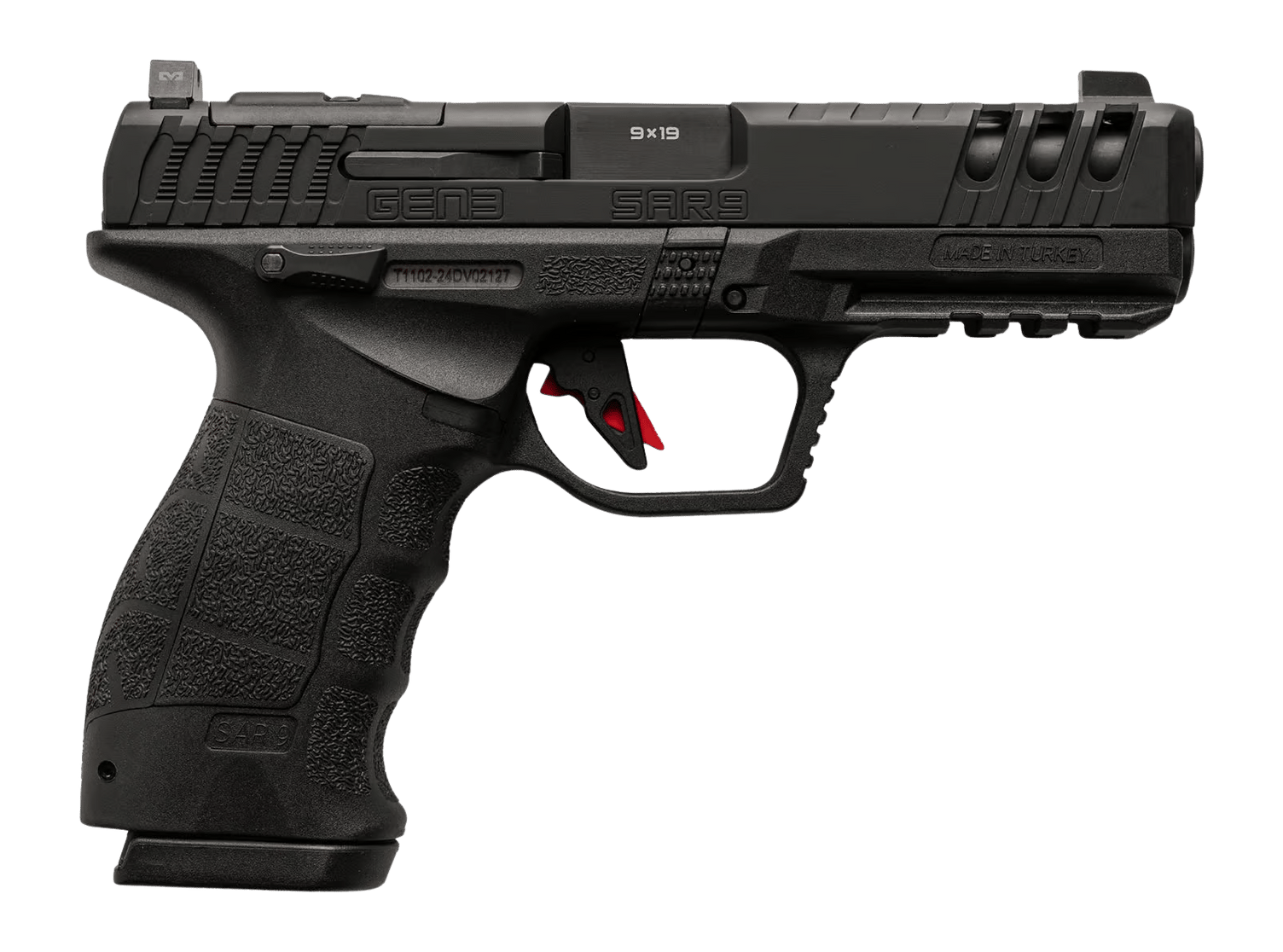 Sarsilmaz SAR9G3BL10 SAR9 Gen3 Full Size 9mm Luger 10+1 4.50" Black Barrel, Black Steel Optic Cut/Serrated Slide, Black Polymer Frame w/Picatinny Rail, Interchangeable Backstrap Grip, RMSc Footprint
